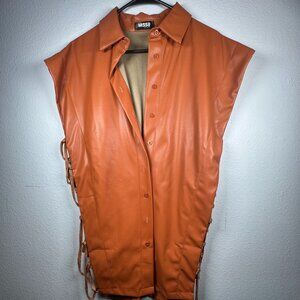 Brown Faux Leather Lace-Up Vest